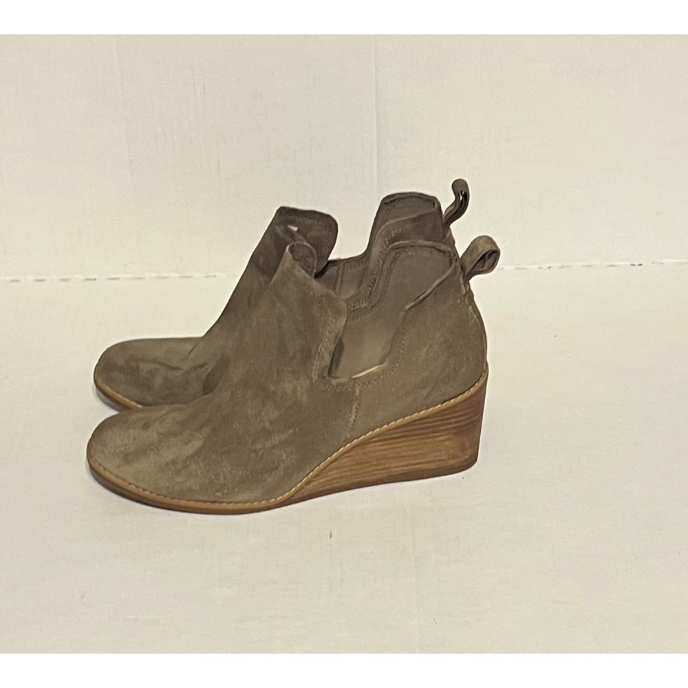 TOMS Taupe Suede Cutout Wedge Ankle Booties Women's Size 9